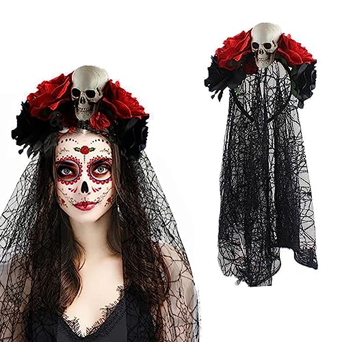 HANSAMU Mexikanischer Tag der Toten Schleier Stirnband Blumenkrone Rose Blume Totenkopf Kopfschmuck für Halloween Maskerade Party Kostüm HANSAMU Mexikanischer Tag der Toten Schleier Stirnband Blumenkrone Rose Blume Totenkopf Kopfschmuck für Halloween Maskerade Party Kostüm von HANSAMU