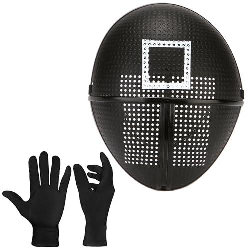 HAOBIN The Game Maske The squid Maske Game Masken Kommt mit einem Paar schwarzer Handschuhe Geeignet für Halloween, Fasching und Kostüme für Männer und Frauen (Schwarz Quadratisch) von HAOBIN