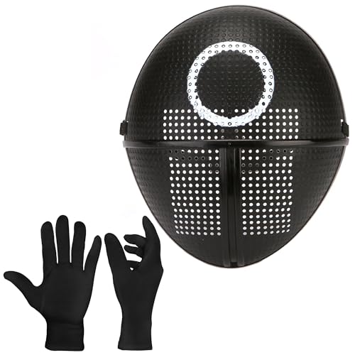 HAOBIN The Game Maske The squid Maske Game Masken Kommt mit einem Paar schwarzer Handschuhe Geeignet für Halloween, Fasching und Kostüme für Männer und Frauen (Schwarz Rund) von HAOBIN