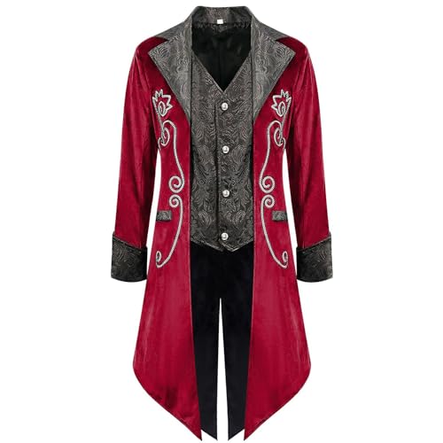 Herren Mittelalterliche Steampunk Jacke, Gothic Mittelalter Frack Mantel Halloween Kostüm Vintage Renaissance Kleidung Frack Steampunk Retro Frack Revers Gericht Anzug Jacke Herren Mittelalterliche Steampunk Jacke, Gothic Mittelalter Frack Mantel Halloween Kostüm Vintage Renaissance Kleidung Frack Steampunk Retro Frack Revers Gericht Anzug Jacke von HAOLEI