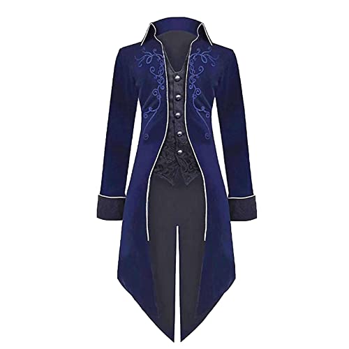 Herren Mittelalterliche Steampunk Jacke, Gothic Mittelalter Frack Mantel Halloween Kostüm Vintage Renaissance Kleidung Halloween Frack Mit Langen Ärmeln Und Revers Aus Wildleder Für Bühnenauftritte von HAOLEI