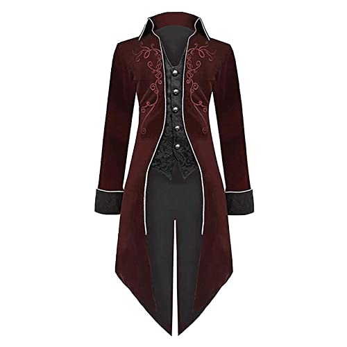 Herren Mittelalterliche Steampunk Jacke, Gothic Mittelalter Frack Mantel Halloween Kostüm Vintage Renaissance Kleidung Halloween Frack Mit Langen Ärmeln Und Revers Aus Wildleder Für Bühnenauftritte von HAOLEI