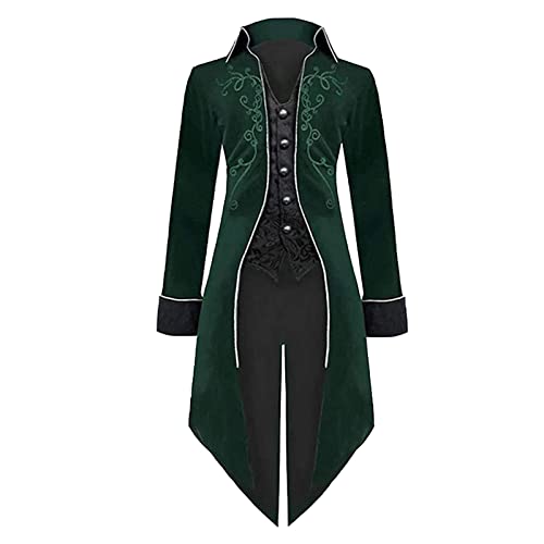 Herren Mittelalterliche Steampunk Jacke, Gothic Mittelalter Frack Mantel Halloween Kostüm Vintage Renaissance Kleidung Halloween Frack Mit Langen Ärmeln Und Revers Aus Wildleder Für Bühnenauftritte von HAOLEI