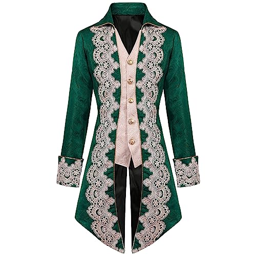 Herren Steampunk Mantel Vintage Viktorianischen Gothic Frack Mittelalter Renaissance Jacke Cosplay Halloween Kostüm Langärmlige Steampunk Frackjacke Mit Reverskragen von HAOLEI