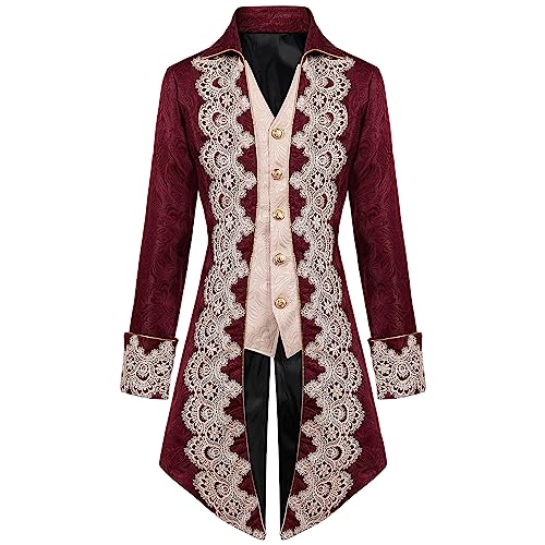 Herren Steampunk Mantel Vintage Viktorianischen Gothic Frack Mittelalter Renaissance Jacke Cosplay Halloween Kostüm Langärmlige Steampunk Frackjacke Mit Reverskragen von HAOLEI