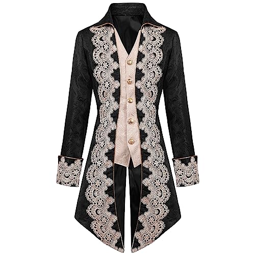Herren Steampunk Mantel Vintage Viktorianischen Gothic Frack Mittelalter Renaissance Jacke Cosplay Halloween Kostüm Langärmlige Steampunk Frackjacke Mit Reverskragen von HAOLEI