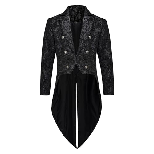 Steampunk Herren Gothic Retro Mantel Mittelalter Renaissance Frack Jacke Viktorianisches Cosplay Halloween Kostüm Steampunk Jacke Halloween Mittellanger Vintage Frack Blazer von HAOLEI