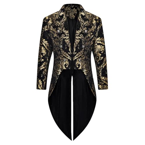 Steampunk Herren Gothic Retro Mantel Mittelalter Renaissance Frack Jacke Viktorianisches Cosplay Halloween Kostüm Steampunk Jacke Halloween Mittellanger Vintage Frack Blazer von HAOLEI