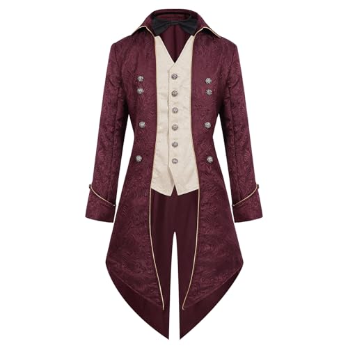 Steampunk Herren Gothic Retro Mantel Mittelalter Renaissance Jacke Viktorianisches Cosplay Halloween Kostüm Halloween Kostüm Punk Retro Frack Mit Langen Ärmeln von HAOLEI