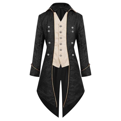 Steampunk Herren Gothic Retro Mantel Mittelalter Renaissance Jacke Viktorianisches Cosplay Halloween Kostüm Halloween Kostüm Punk Retro Frack Mit Langen Ärmeln von HAOLEI