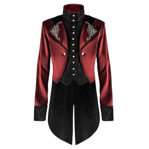 Steampunk Herren Gothic Retro Mantel Mittelalter Renaissance Jacke Viktorianisches Cosplay Halloween Kostüm Halloween Langärmeliger Retro Palast Bankettkleid Frack Trenchcoat von HAOLEI