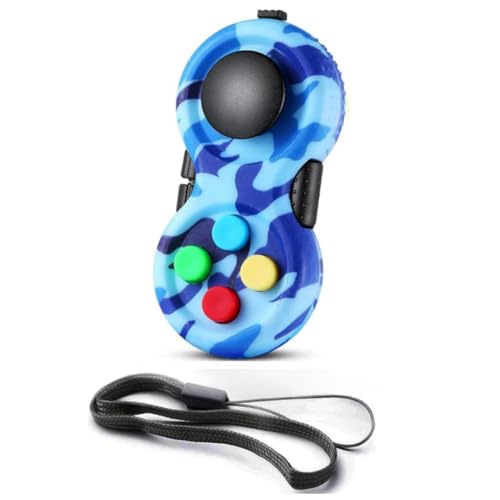 HAOSHICS Fidget Pad Tragbarer Fidget Controller Classic Retro Game Controller Fidget Toy Handheld Toy Controller mit 8 Fidget Funktionen Controller Game Pad für Teens Relieve Stress Angst (Camo Blue) von HAOSHICS