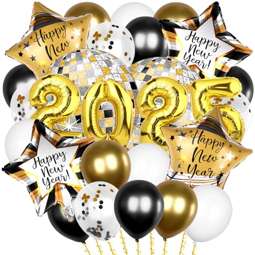Luftballons Silvester Deko 2025 Set 42 Stück Silvester Party Deko Luftballon Happy New Year Deko Luftballons Deko Silvester Ballons Happy New Year Folienballon Neujahr Deko Ballon Neujahrsdekorationen von HAOWANWW