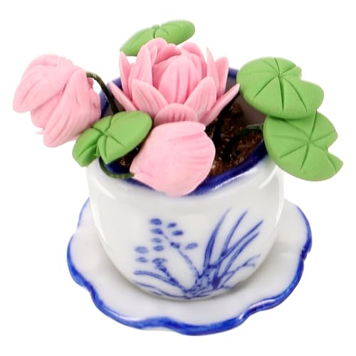 HAPINARY 1:12 Puppenhaus, Puppenhaus, Miniaturszene, Ornamente, Essen, Spielzeug, Töpfertopf, Blume, Porzellantopf, Rosa Lotus, Lotus, Winzige Topfpflanze, Mini Bonsai Modell, Miniatur HAPINARY 1:12 Puppenhaus, Puppenhaus, Miniaturszene, Ornamente, Essen, Spielzeug, Töpfertopf, Blume, Porzellantopf, Rosa Lotus, Lotus, Winzige Topfpflanze, Mini Bonsai Modell, Miniatur von HAPINARY