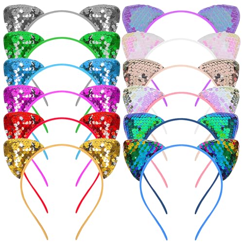 HAPINARY 12 Stück Teiliges Glitzernde Katzenohren Haarreifen Shiny Cat Ears Haarschmuck für Cosplay Kostümpartys und Themenfeiern Elastisch und Bequem von HAPINARY
