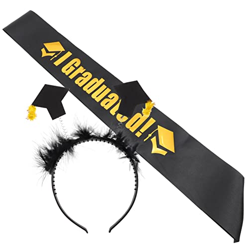 HAPINARY 1Satz Mini Abschlusskappe Stirnband und Absolventen Sash für Abschlussfeier Gelbes Haarband Schulterband für Cosplay und Fotoshootings von HAPINARY