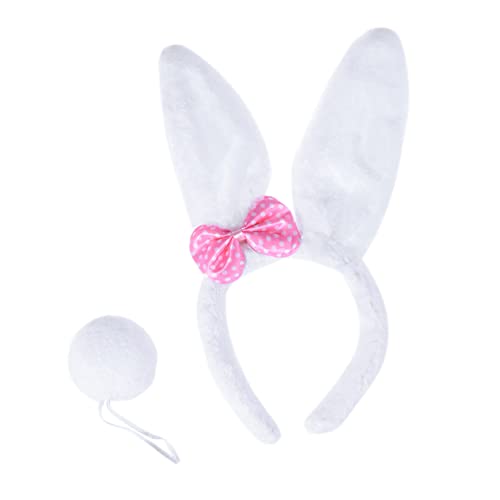 HAPINARY 2 Satz Plüsch Hasenohren Haarreif Set mit Kaninchenschwanz Set für Kostümzubehör für Ostern Karneval und Geburtstagsfeiern Einheitsgröße Weiß von HAPINARY