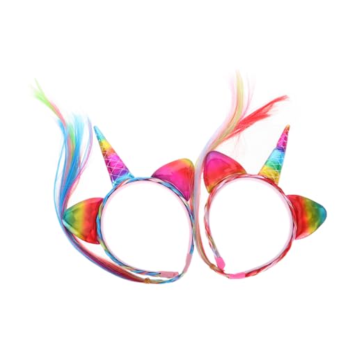 HAPINARY 2 Stück Einhorn Stirnband mit Hörnern und Haarverlängerungen für Mädchen Bezauberndes Einhorn Kostüm Zubehör für Geburtstag Halloween Karneval Party von HAPINARY