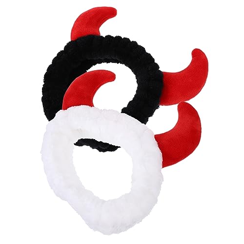 HAPINARY 2 Stück Halloween Haarreif mit Horn Design Elastische Beauty Haarbänder für Gesichtsreinigung Spa Sport und Partys Wiederverwendbar aus Weichem Material von HAPINARY