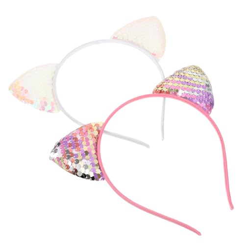 HAPINARY 2 Stück Pailletten Katzenohren Haarreifen Lustige Haarschmuck für Feste und Partys Weiß für Cosplay und Geburtstagsfeiern von HAPINARY