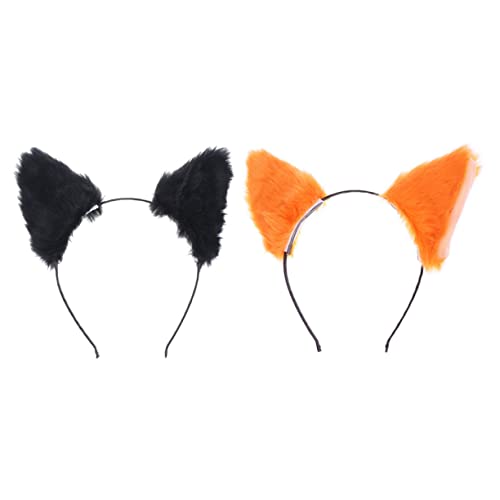 HAPINARY 2 Stück Plüsch Katzenohren Stirnband Cosplay Haarreif Fuchsohren Design Orange Zweifarbig Party Karneval Haaraccessoire für Damen Mädchen von HAPINARY