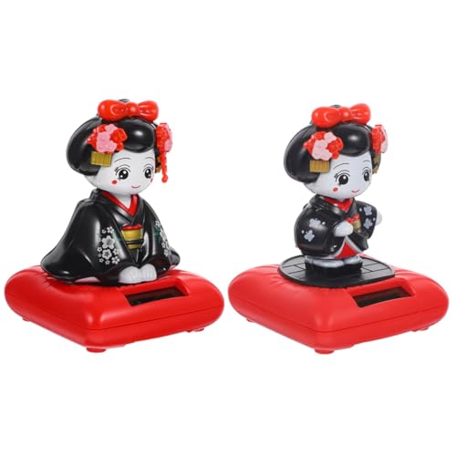 HAPINARY 2 Stück Solarbetriebene Kimono Puppen Figur Kopf Nickend Kleine Auto Armaturenbrett Dekorationen Leichte Verschleißfeste Tanzende Dolls für Büro und Innenräume von HAPINARY