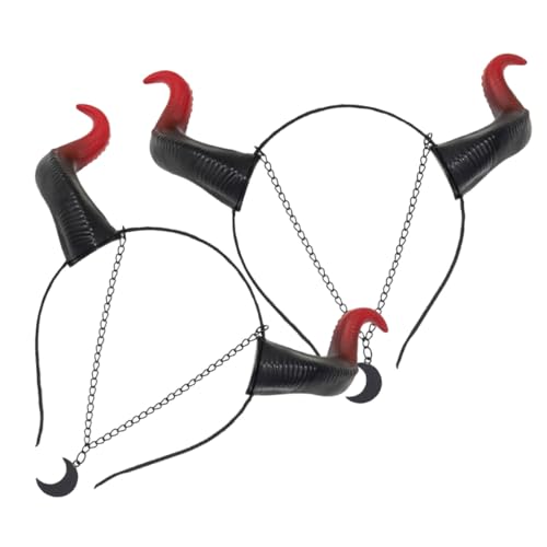 HAPINARY 2 Stück Teiliges Halloween Hörner Haarreif Rotschwarz Kunststoff Kuhhorn Cosplay Haarband Bequemer Kopfschmuck für Party Karneval Halloween Fest Modische Haardekoration von HAPINARY