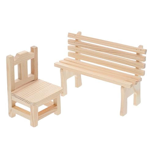 HAPINARY 2 Stück Teiliges Puppenhaus Zubehör mit Gartenbank und Hocker Holz Miniaturmöbel für und Garten Dekoration für DIY Puppenhäuser und Miniaturwelten von HAPINARY