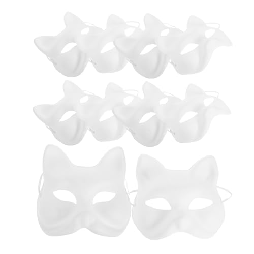 HAPINARY 20 Stück Teiliges DIY Tiermasken Set Weiß Katzen und Fuchs Masken zum Bemalen Leichte Pappmaché Halbgesichtsmasken für Halloween Cosplay Kostümparty Kreative Handmalerei von HAPINARY