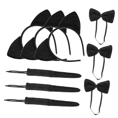 HAPINARY 3 Sätze Teiliges Katzenohren Cosplay Set mit Haarreif Fliege und für Jungen und Mädchen Tierkostüm für Fasching Halloween und Karneval Niedliches Party Accessoire von HAPINARY