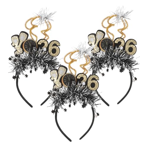 HAPINARY 3 Stück Kopfbedeckung für die Neujahrsparty frohes neues jahr kopfschmuck Glitzer-Stirnbänder für ein frohes neues Jahr Kopfschmuck für das neue Jahr Eisendraht Schwarz von HAPINARY