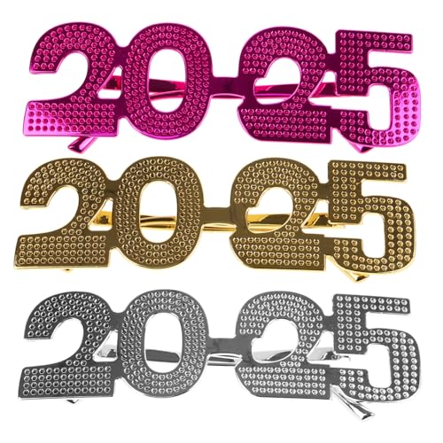 HAPINARY 3 Stück Partybrillen Kunststoff Brillen mit Zahlen Leicht Bequem für Silvester Geburtstag und Festlichkeiten in Silber Gold von HAPINARY