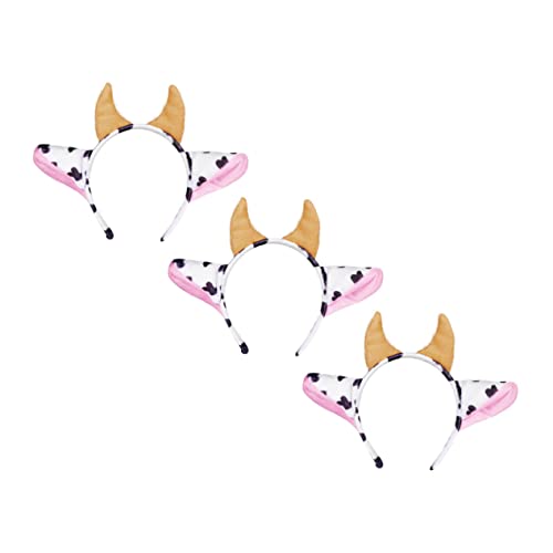 HAPINARY 3 Stück Teiliges Kuhhörner Haarreif Cartoon Tier Kopfbedeckung Leichtes Cosplay Zubehör für Karneval Party und Festliche Anlässe Verstellbar und Komfortabel für Damen von HAPINARY
