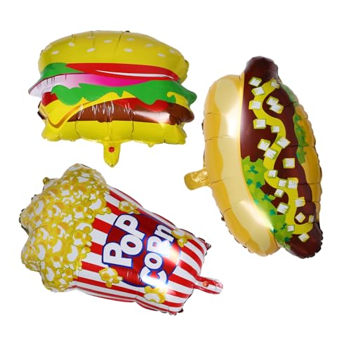HAPINARY 3 Stück Teiliges Popcorn Folienballon mit Hot Dog und Hamburger Kinderfreundliche Partydekorationen für Geburtstag Picknick Karneval und Filmabend Schnell Aufzublasen Robust und von HAPINARY