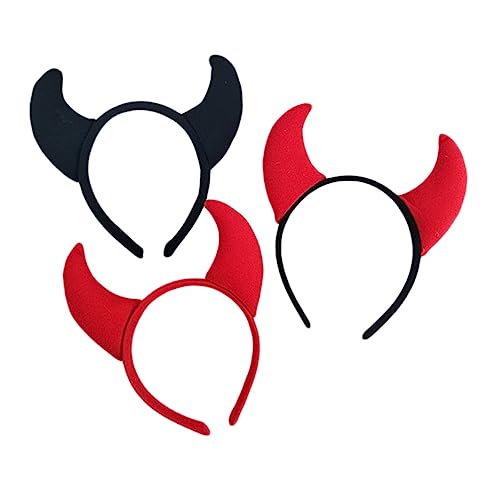 HAPINARY 3 Stück Teiliges Teufel Hörner Haarreif Set Cosplay Stirnband mit Ochsengehörn Leichte Party Haaraccessoires Schwarz Schwarz Rot und Rot für Karneval Halloween Bühnenauftritt und von HAPINARY