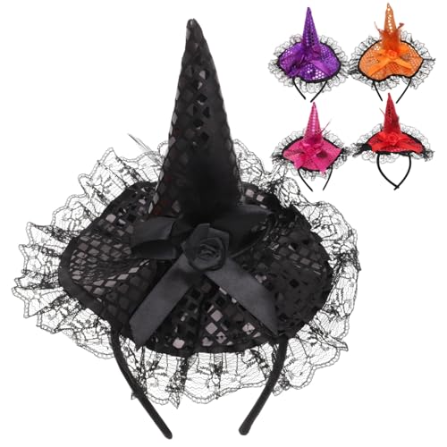 HAPINARY 5 Stück Teiliges Halloween Haarreif Pailletten Hexenhut Haarreifen für Erwachsene Bunte Farben Party Kostüm Zubehör von HAPINARY
