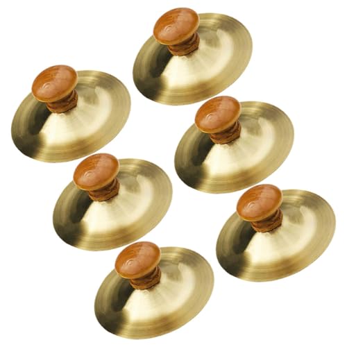 HAPINARY 6 Stück Handzimbeln aus Kupfer Kleine Marschbecken mit Holzgriffen für Erwachsene Percussion Instrumente für Partys Bauchtanz und Früherziehung von HAPINARY