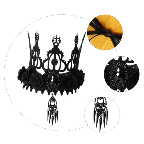 HAPINARY Barock Krone Halloween Kopfschmuck Damen Party Queen Haarreif Barockstil Schwarz Filz Langlebig für Halloween Kostüm Accessoire von HAPINARY