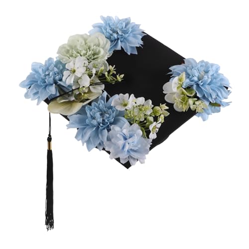 HAPINARY Blauer Abschlussmütze mit Blumen Quaste und Stabilem Material Erwachsenengröße für Damen und Herren Eleganter Quadratischer Doktorhut für Abschlussfeier Langlebiges von HAPINARY