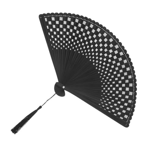 HAPINARY Eleganter Faltbarer Handfächer Schwarz mit Kunstvollem Hohlschnitt Chinesischer Vintage Style Handgefertigt für Tanz Fotografie und Orientalische Events von HAPINARY
