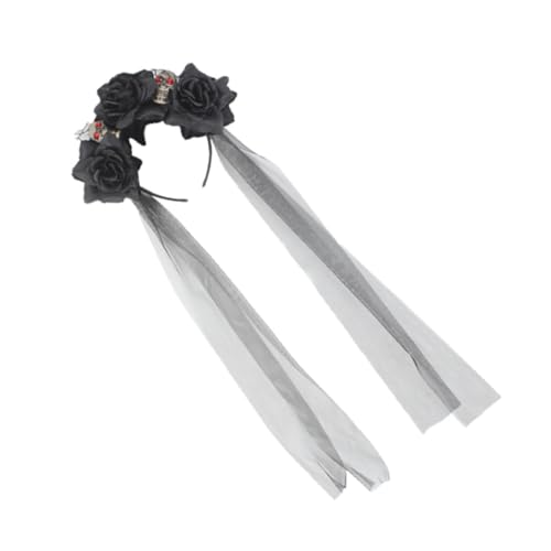 HAPINARY Halloween Haarreif mit Simuliertem Blumen Schädelmotiv Schwarzes Kostüm Accessoire für Mädchen Dekoratives Party Haarband für Karneval und Maskerade von HAPINARY