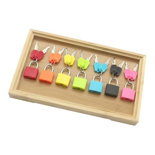 HAPINARY Montessori mit Bunten Schlössern und Bambus Tablett Pädagogisches Lernspielzeug für Kleinkinder Feinmotorik Farberkennung und Eigenständigem von HAPINARY