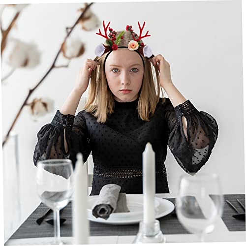 HAPINARY Weihnachtliches Rentier Geweih Stirnband für Erwachsene Xmas Haarreif Accessoire mit Blumenverzierung Festliches Party Haarband für Weihnachtsfeier und Karneval von HAPINARY