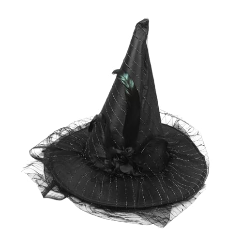 HAPINARY Widerstandsfähiger Halloween Hexenhut mit Spitze und Schleier Leichter Stoffhut für Damen für Karneval Kostümpartys und Maskerade Silberne Streifen und Zarter Tüll Verstellbar und HAPINARY Widerstandsfähiger Halloween Hexenhut mit Spitze und Schleier Leichter Stoffhut für Damen für Karneval Kostümpartys und Maskerade Silberne Streifen und Zarter Tüll Verstellbar und von HAPINARY