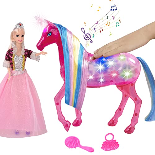HAPITOIZ Doll Horse Playset for Girls, Dream Einhorn-Puppe & Prinzessinnen-Puppen-Spielset, großes Einhorn-Spielzeug mit realistischen Pferdegeräuschen und Regenbogenlichtern HAPITOIZ Doll Horse Playset for Girls, Dream Einhorn-Puppe & Prinzessinnen-Puppen-Spielset, großes Einhorn-Spielzeug mit realistischen Pferdegeräuschen und Regenbogenlichtern von HAPITOIZ