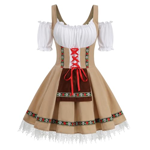 HAPNBCELE Damen Oktoberfest Kostüm Erwachsene Deutsch Bayerisches Dirndl Schulterfrei Samt Khaki Bierkleid Halloween Karneval Cosplay M von HAPNBCELE