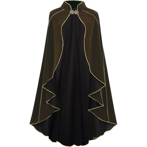 HAPNBCELE Damen-Samt-Umhang mit Kapuze, Renaissance, Mittelalterlicher Kapuzenumhang für Damen, Halloween-Kapuzenumhang mit Metallschlaufenverschluss (gelockt, braun, 110 cm) von HAPNBCELE
