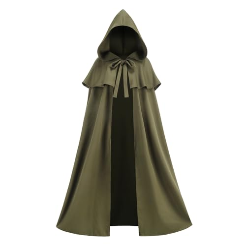 HAPNBCELE Damen-Samt-Umhang mit Kapuze, Renaissance-Mittelalter-Kapuzenumhang für Damen, Halloween-Kapuzenumhang mit Metallschlaufenverschluss (grüner Umhang, 150 cm) von HAPNBCELE