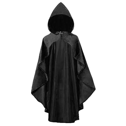 HAPNBCELE Damen-Samt-Umhang mit Kapuze, Renaissance-Mittelalter-Kapuzenumhang für Damen, Halloween-Kapuzenumhang mit Metallschlaufenverschluss (hohl, schwarz, 100 cm) von HAPNBCELE