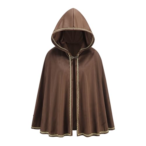 HAPNBCELE Damen Samtumhang mit Kapuze, Renaissance, mittelalterlicher Kapuzenumhang für Damen, Halloween-Kapuzenumhang mit Metallschlaufenverschluss (Lace Brown, 65 cm) von HAPNBCELE